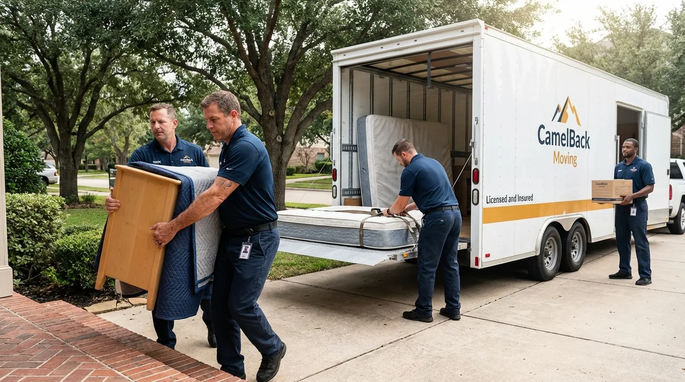 Crew loading residential truck for cross-state move from Stanford, MT